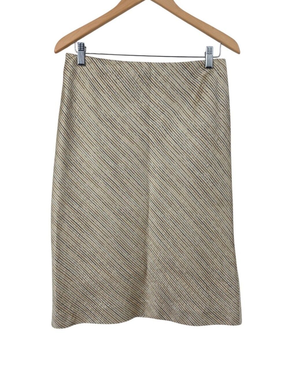 Silk Dana Buchman Metallic Neutral Diagonal-Striped Pencil Midi Skirt